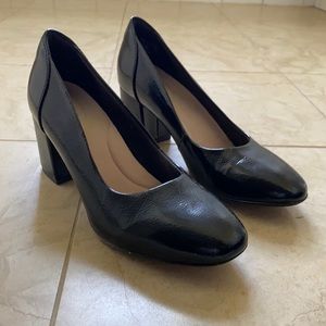 Clarks black leather heels size 8
